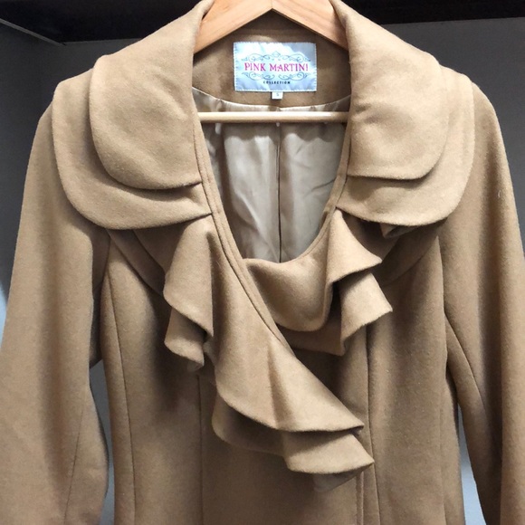 Pink Martini Ruffle Collar Camel Peacoat - Picture 7 of 7